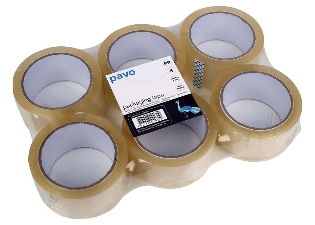 6x PAVO Premium 50 mm x 66 m Polypropylene Packing Tape - Transparent